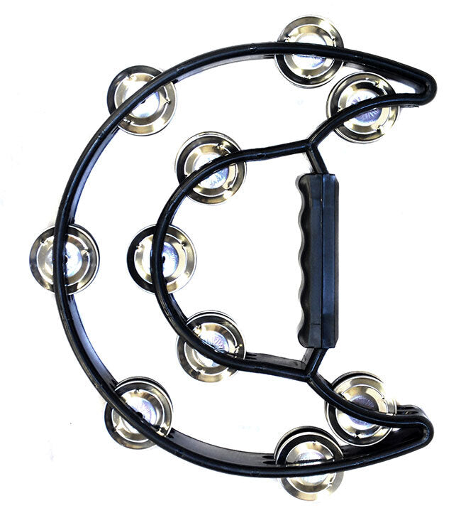 Percussion Plus Half Moon Tambourine with 10-Double Rows of Jingles in Black