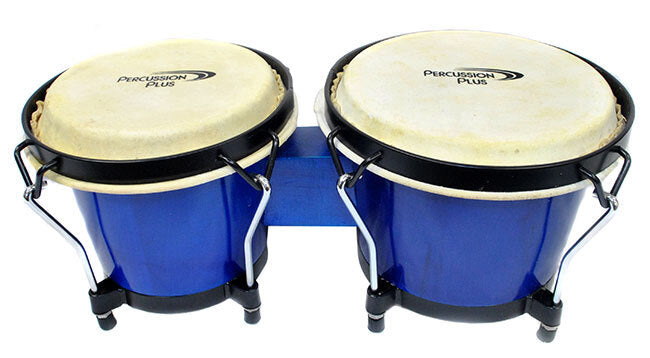 Percussion Plus 6 & 6-3/4" Wooden Bongos in Gloss Blue Lacquer Finish