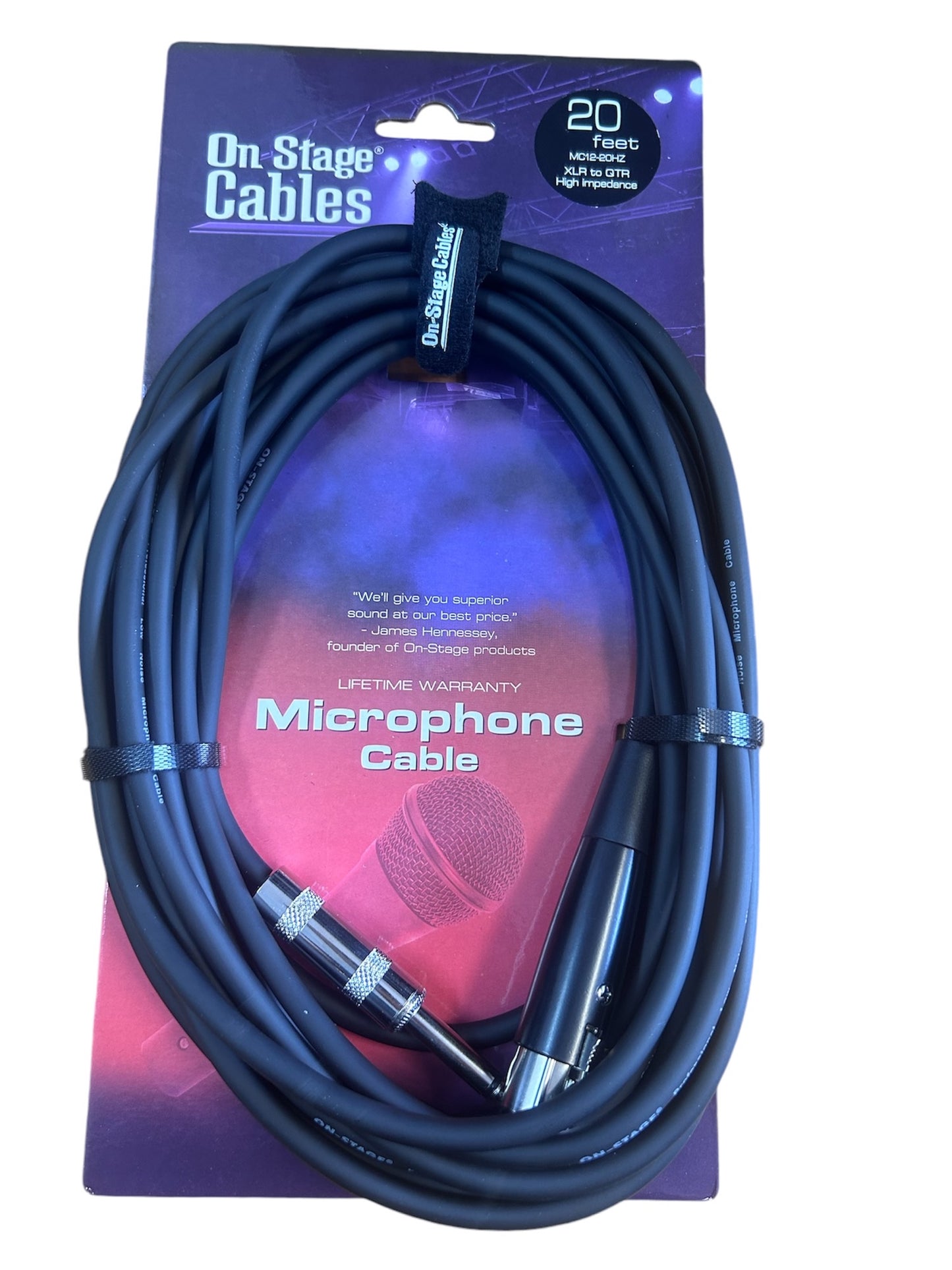 On Stage 20ft Microphone Cable (1/4" Straight TS - XLR Female)