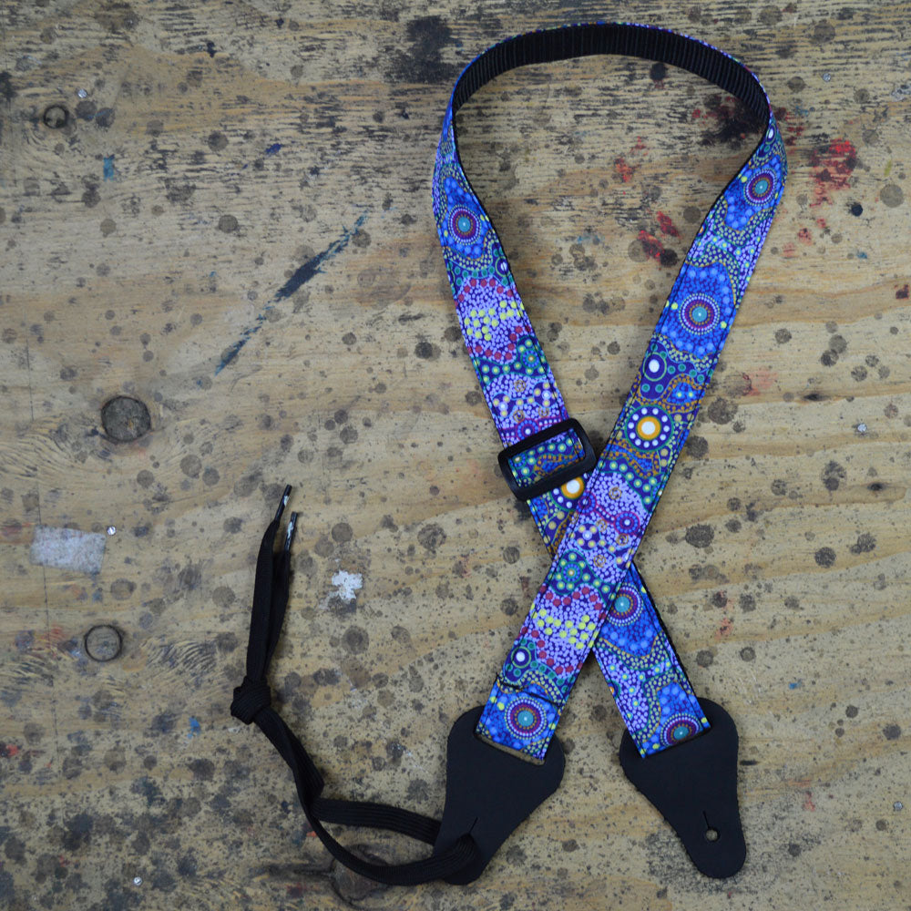 Aboriginal Art Uke strap - Yalke Wetlands Purple