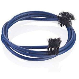 Blue vinyl-covered trombone cleaning snake with brushes on both ends.