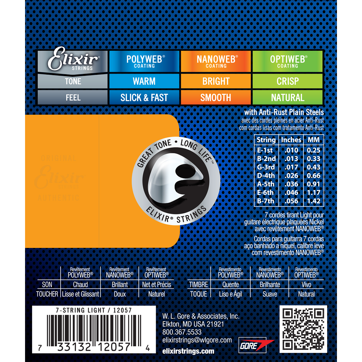 Elixir 12057 Nanoweb Electric 7 String Light 10-56