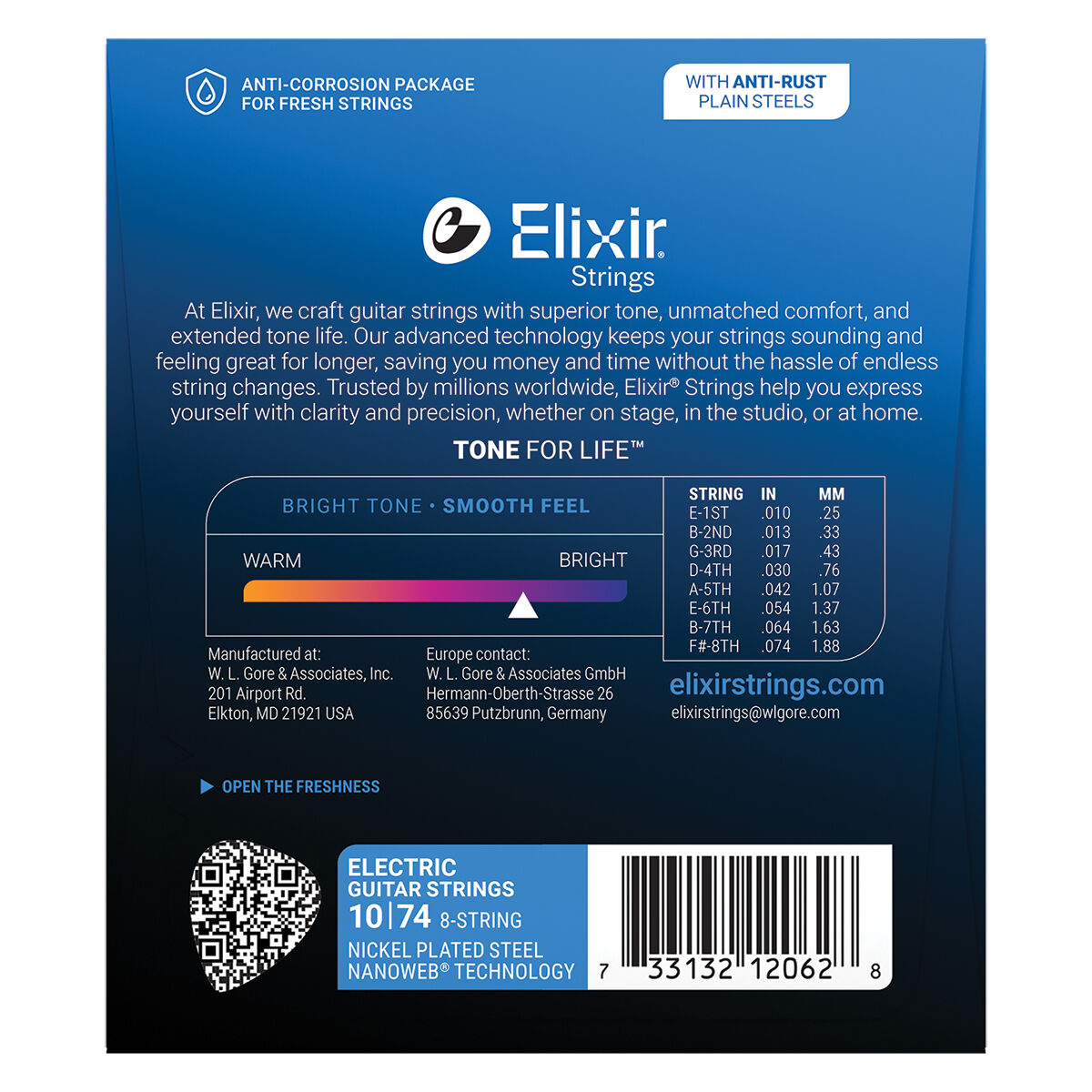 Elixir 12062 Nanoweb Electric 8 String Light 10-74