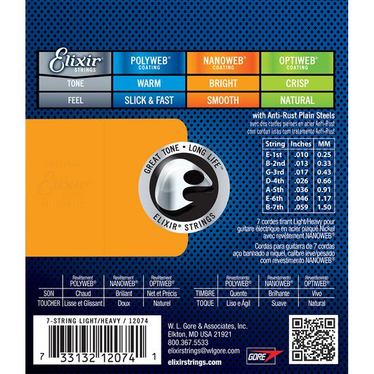 Elixir 12074 Nanoweb 7-String Electric Light-Med 10-59