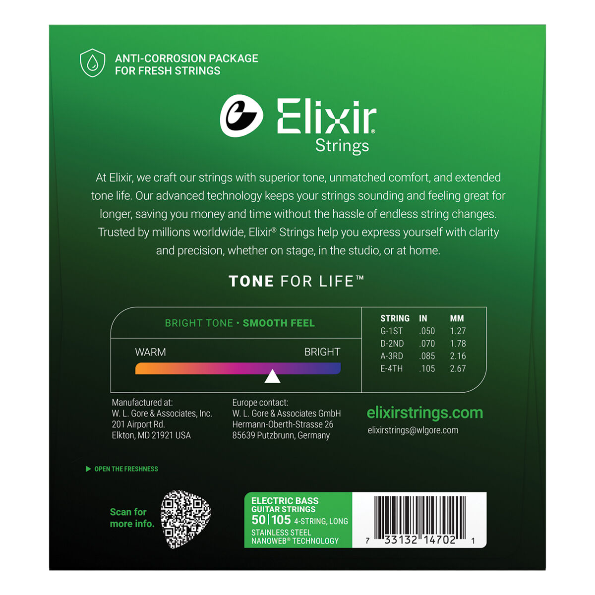 Elixir 14702 Nanoweb Bass Stainless Steel 50-105 Medium