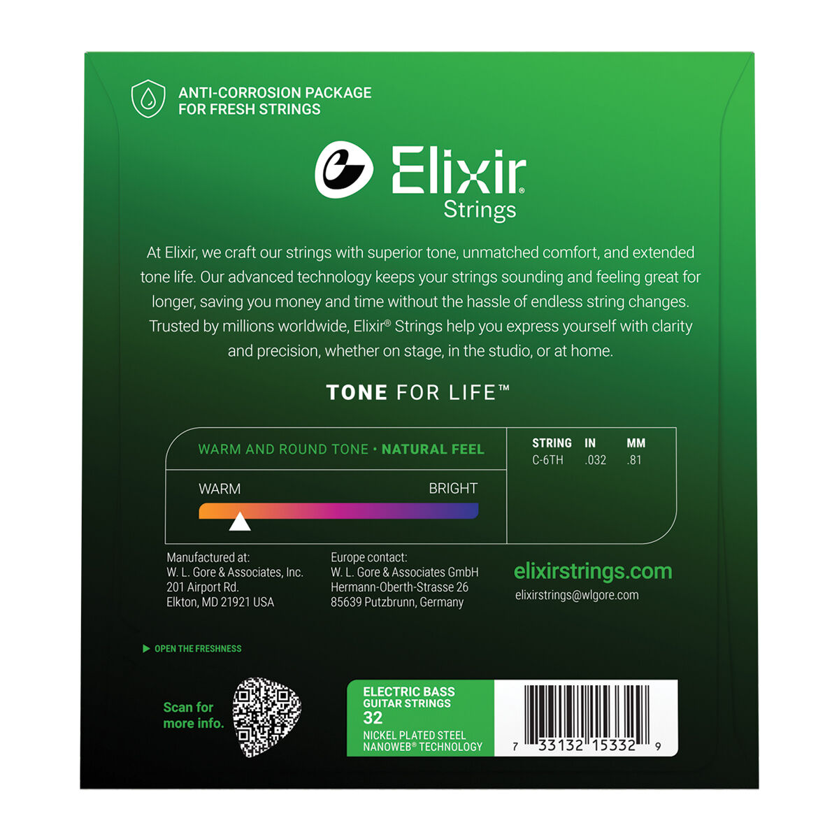 Elixir 15332 Nanoweb Single Bass Medium C .032