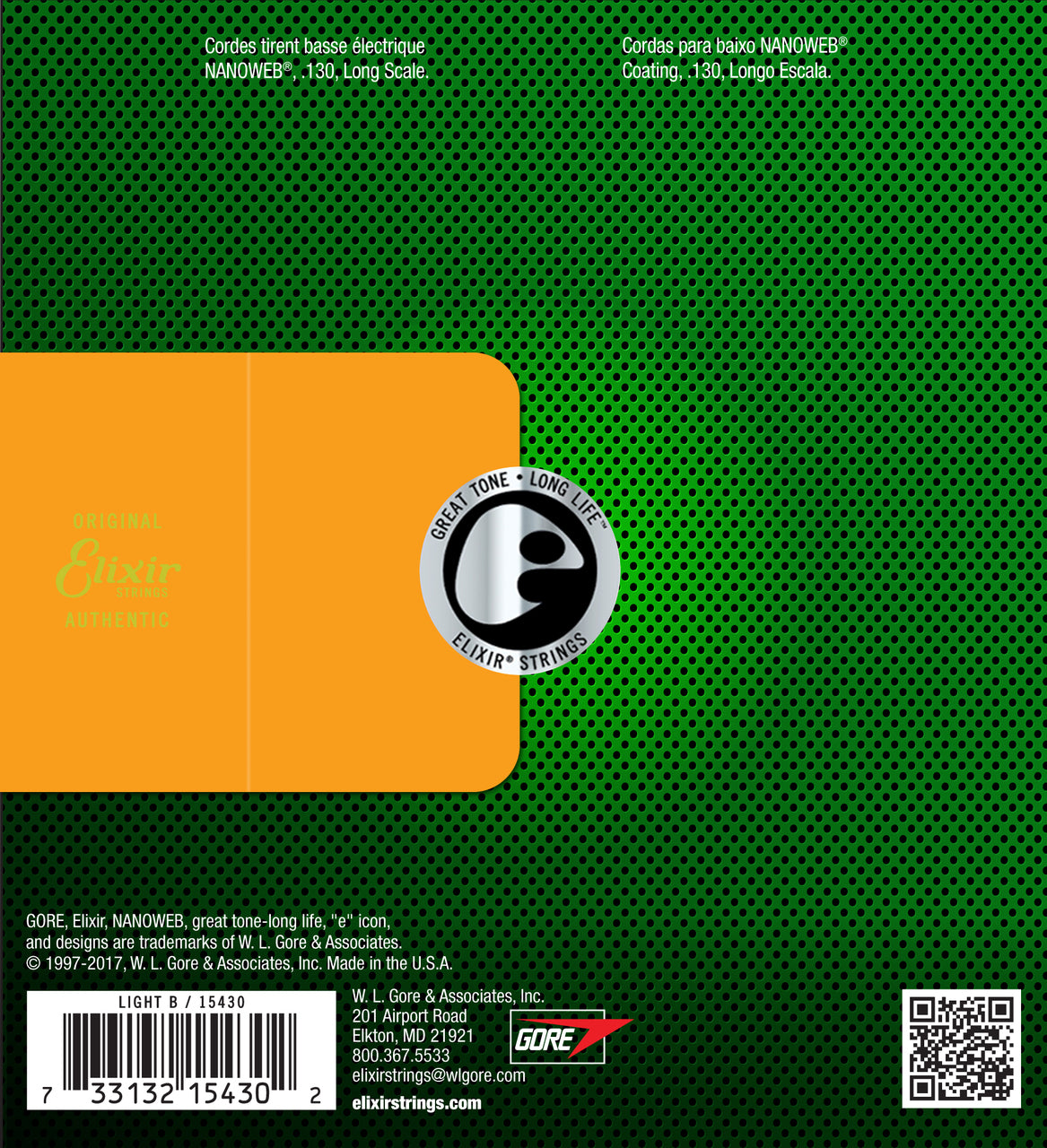 Elixir 15430 Nanoweb Single Bass Light B .130