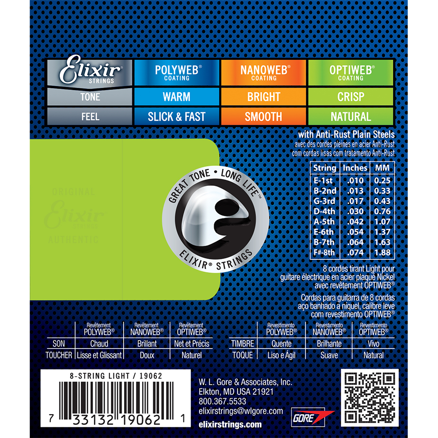 Elixir 19062 Optiweb 8-String Electric Light 10-74