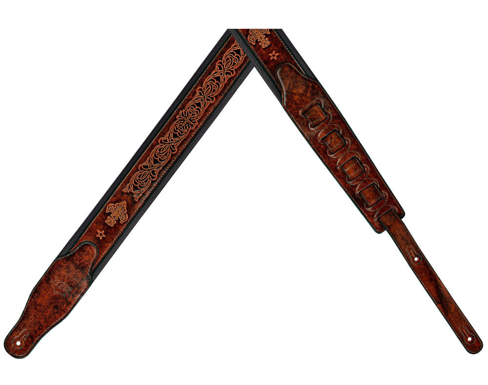 XTR 2/12"Leather Guitar Strap | Fluer-de-lis | Dark Brown