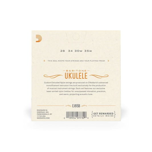 Daddario EJ65B Baritone Ukelele String Set | Nickel Silver | Nylon | Wound 3rd & 4th