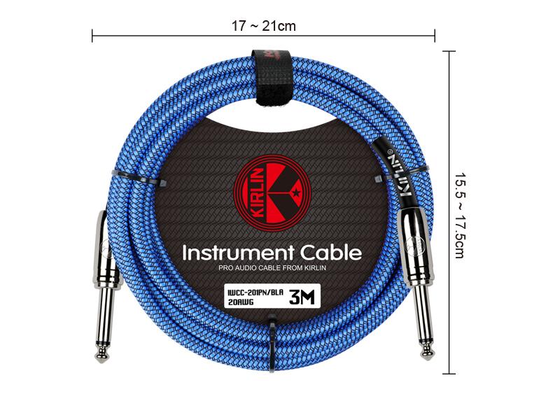 Kirlin 10ft 1/4" Mono To 1/4" Mono Guitar Cable | Woven Blue | IWCC-201PN