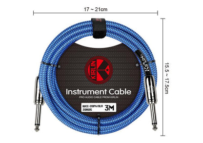 Kirlin 10ft 1/4" Mono To 1/4" Mono Guitar Cable | Woven Blue | IWCC-201PN