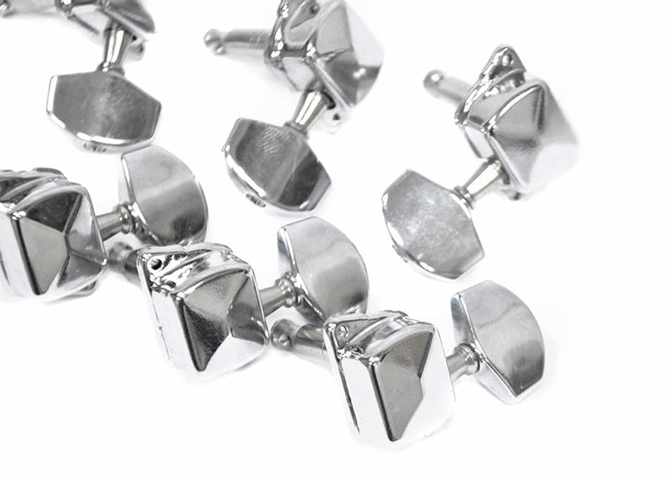 GT Acoustic/Electric Guitar Covered Tuning Machines in Chrome Finish (3+3) with Traditional Chrome Buttons