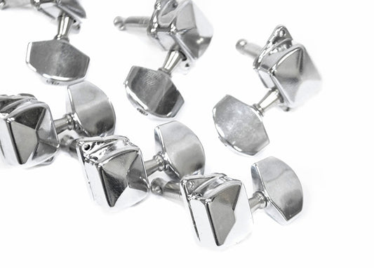 GT Acoustic/Electric Guitar Covered Tuning Machines in Chrome Finish (3+3) with Traditional Chrome Buttons