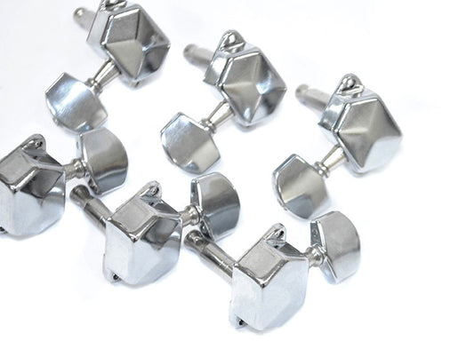 GT Electric Guitar Covered Tuning Machines in Chrome Finish (6-inline) with Traditional Chrome Buttons