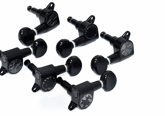GT Electric Guitar Sealed Tuning Machines in Black Finish (6-inline) with Oval Black Buttons