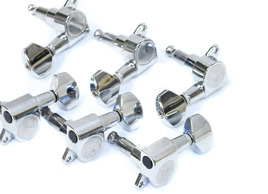 GT Electric Guitar Sealed Tuning Machines in Chrome Finish (6-inline) with Traditional Chrome Buttons