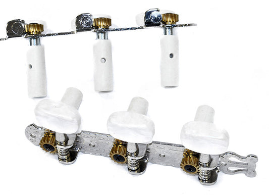 GT Classical Guitar Tuning Machines on Decorative Plate in Nickel Finish (3+3) with Oval White Buttons