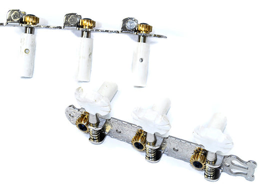 GT Classical Guitar Tuning Machines on Decorative Plate in Nickel Finish (3+3) with Fancy White Buttons
