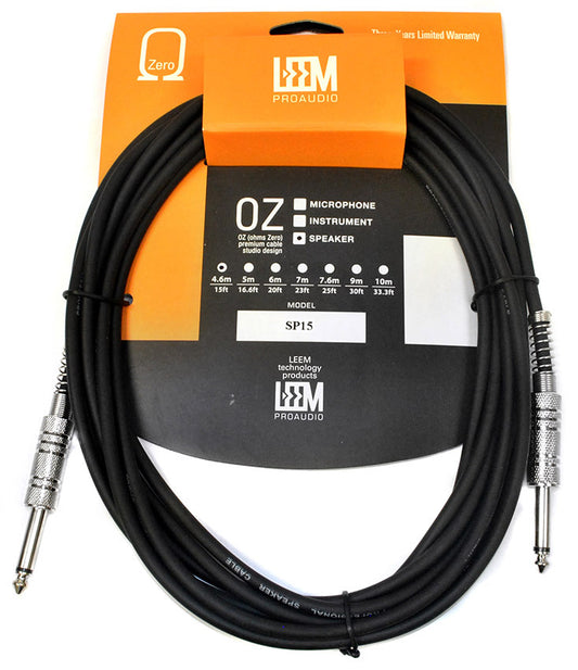 Leem 15ft Speaker Cable (1/4" Straight TS - 1/4" Straight TS) The Sound Choice in Quality Products