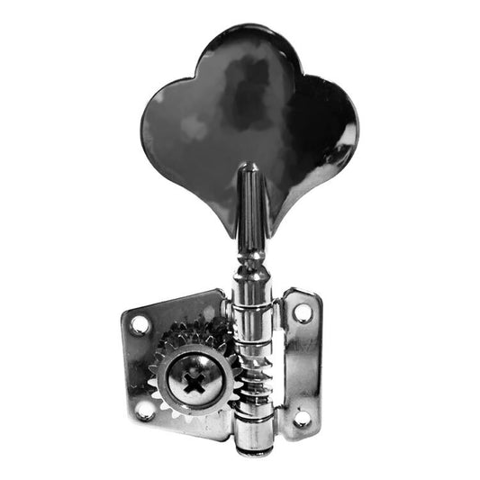 GT Left-Handed Bass Guitar Open Gear Tuning Machines in Chrome Finish (4-Inline) with Chrome Clover Style Buttons