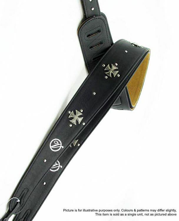 Vorson Black Leather Guitar Strap with Metal Iron Crosses Look Awesome with Vorson!