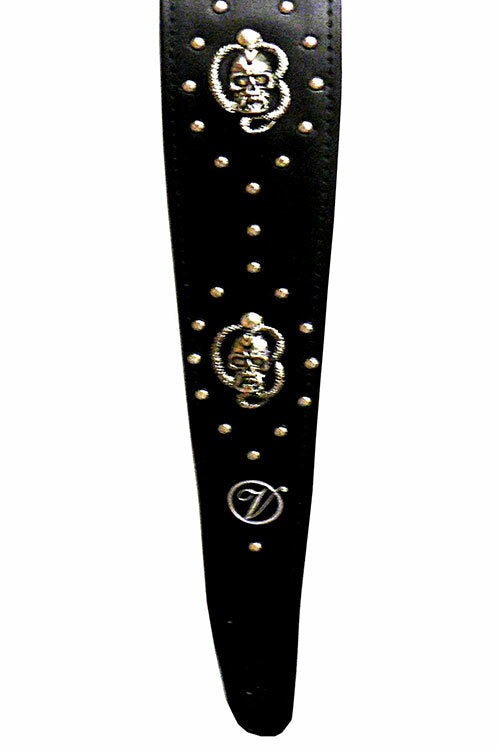 Vorson Black Leather Guitar Strap with Metal Skulls Look Awesome with Vorson!