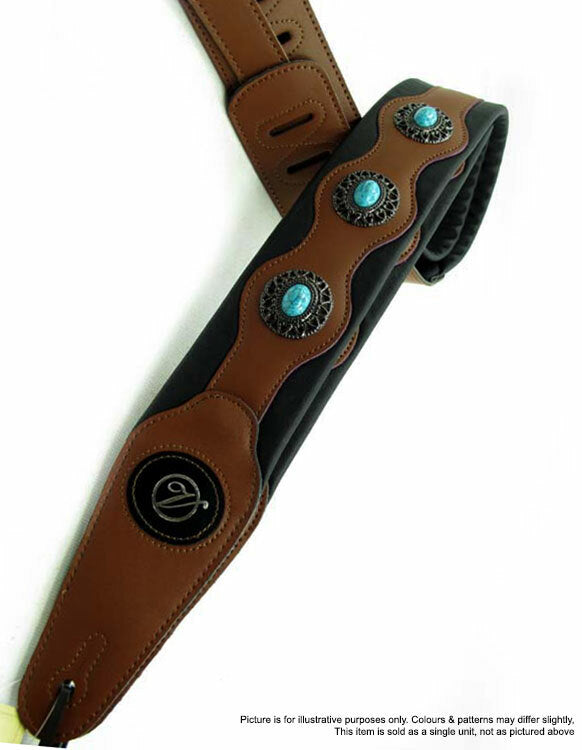 Vorson Black & Brown Leather Guitar Strap with Turquoise Conchos Look Awesome with Vorson!