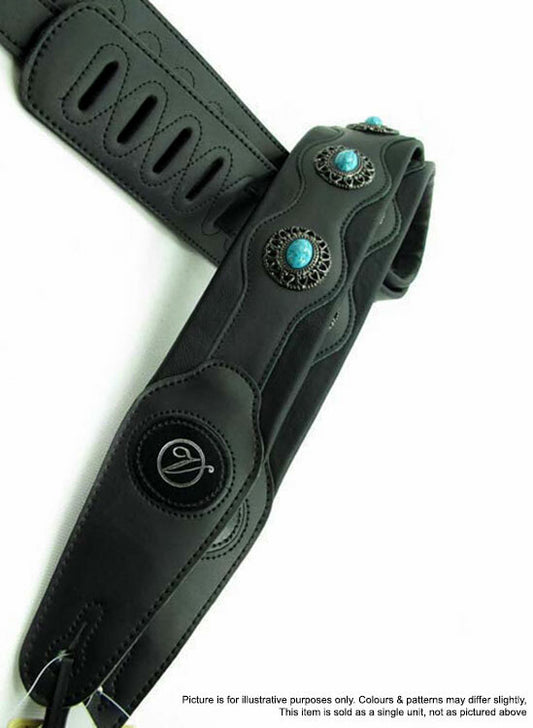 Vorson Black Leather Guitar Strap with Turquoise Conchos Look Awesome with Vorson!