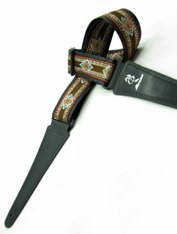 Vorson Black Leather Guitar Strap with Special Design 1 Fabric Inlay Look Awesome with Vorson!