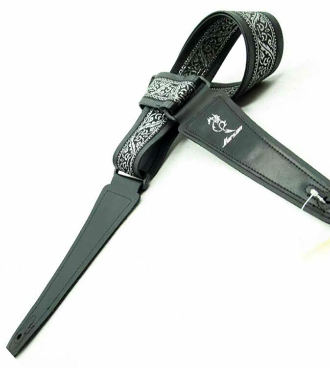 Vorson Black Leather Guitar Strap with Special Design 8 Fabric Inlay Look Awesome with Vorson!