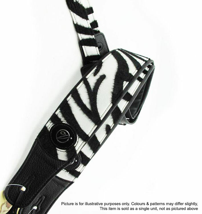 Vorson Black Leather Guitar Strap with Fur-fabric Zebra Pattern Look Awesome with Vorson!