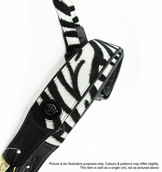 Vorson Black Leather Guitar Strap with Fur-fabric Zebra Pattern Look Awesome with Vorson!