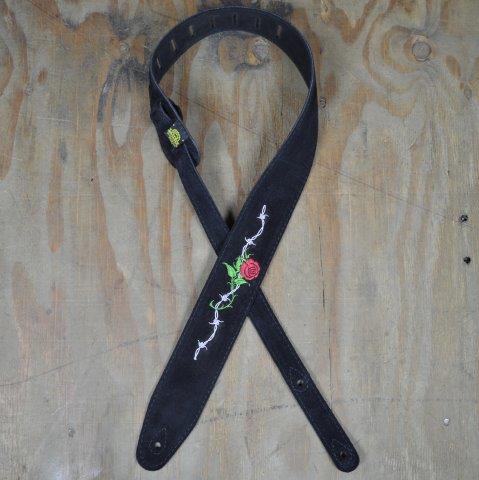 02.5 INCH GTR STRAP BLACK W/ROSE & BARB WIRE SUE