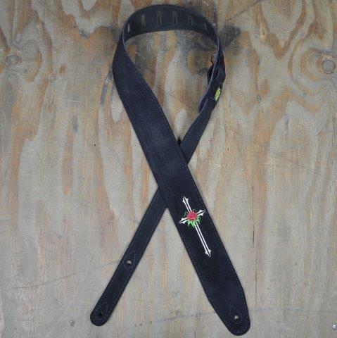 02.5 INCH GTR STRAP BLACK W/ROSE & CROSS SUEDE