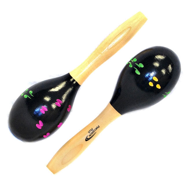 Percussion Plus Wooden Maracas in Black & Patterned Finish