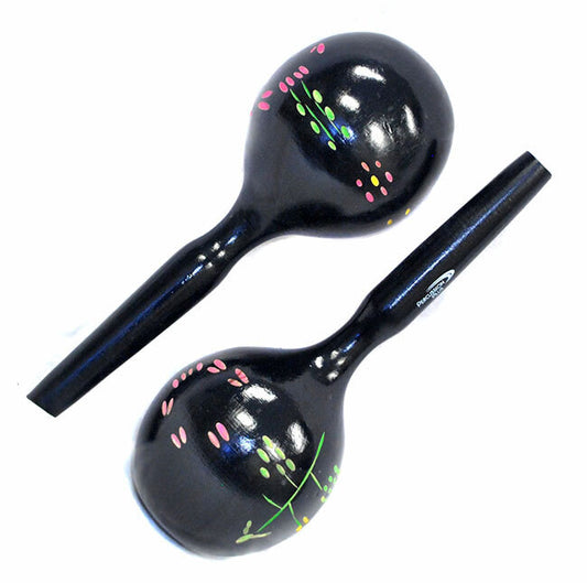 Percussion Plus Large Wooden Maracas in Black & Patterned Finish L-28cm