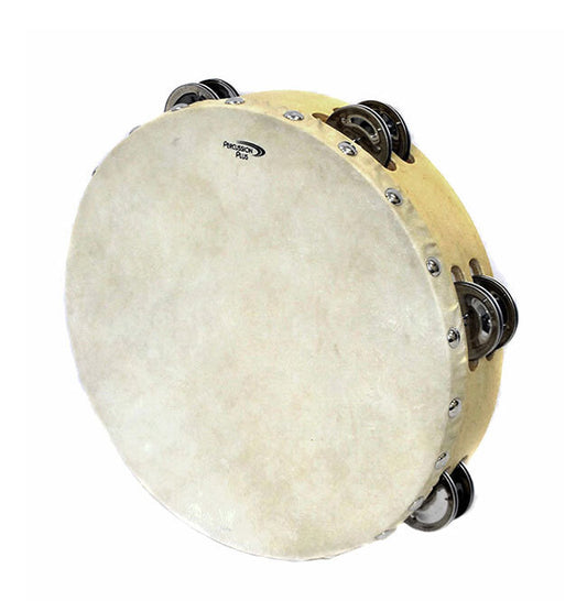 Percussion Plus 8" Wooden Tambourine with Head & 6-Double Rows of Jingles