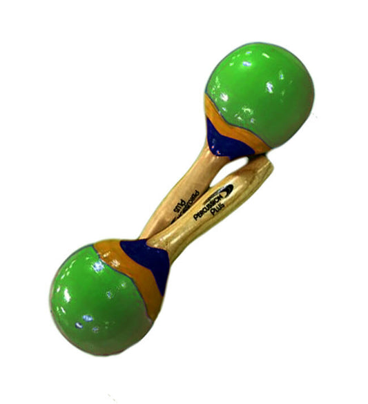 Percussion Plus Wooden Mini Maracas in Green & Patterned Finish