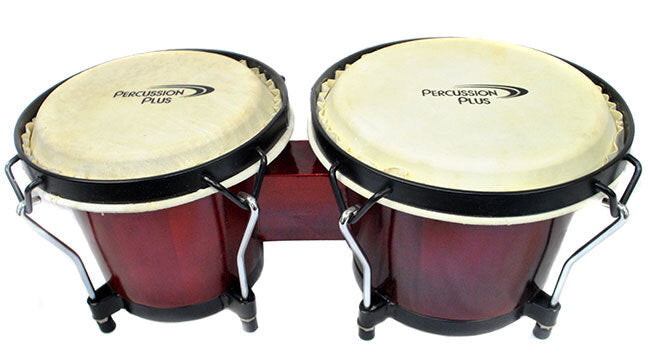 Percussion Plus 6 & 6-3/4" Wooden Bongos in Gloss Red Lacquer Finish