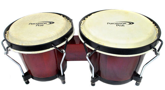 Percussion Plus 6 & 6-3/4" Wooden Bongos in Gloss Red Lacquer Finish