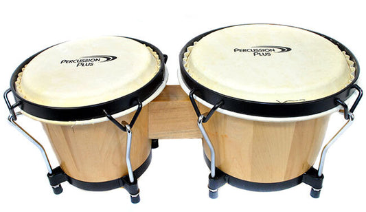 Percussion Plus 6 & 6-3/4" Wooden Bongos in Gloss Natural Lacquer Finish in Bongo Bag
