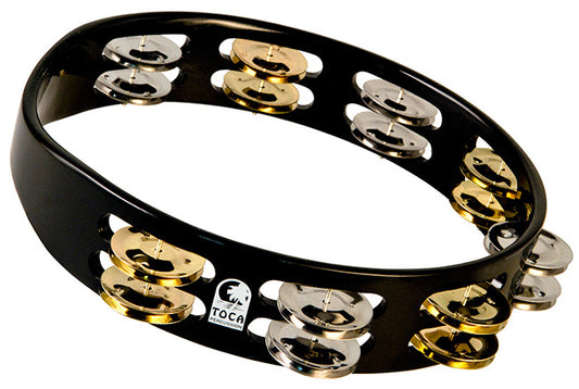 Toca Colorsound Acacia Hardwood 10" Tambourine in Black w/ Brass & Nickel Jingles