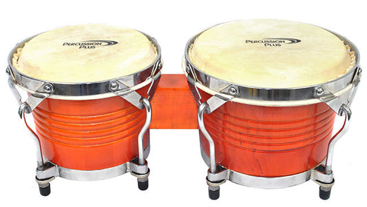 Percussion Plus Deluxe 7.5 & 8.5" Wooden Bongos in Gloss Natural Lacquer Finish
