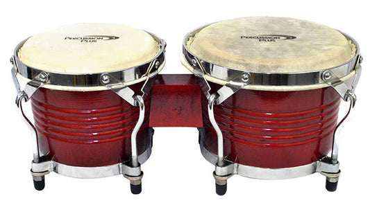 Percussion Plus Deluxe 7.5 & 8.5" Wooden Bongos in Gloss Red Lacquer Finish