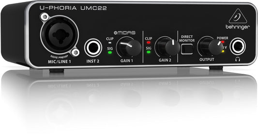 Behringer U-Phoria UMC22 Audiophile 2x2 48kHz USB Audio Interface w/ MIDAS Mic Preamp