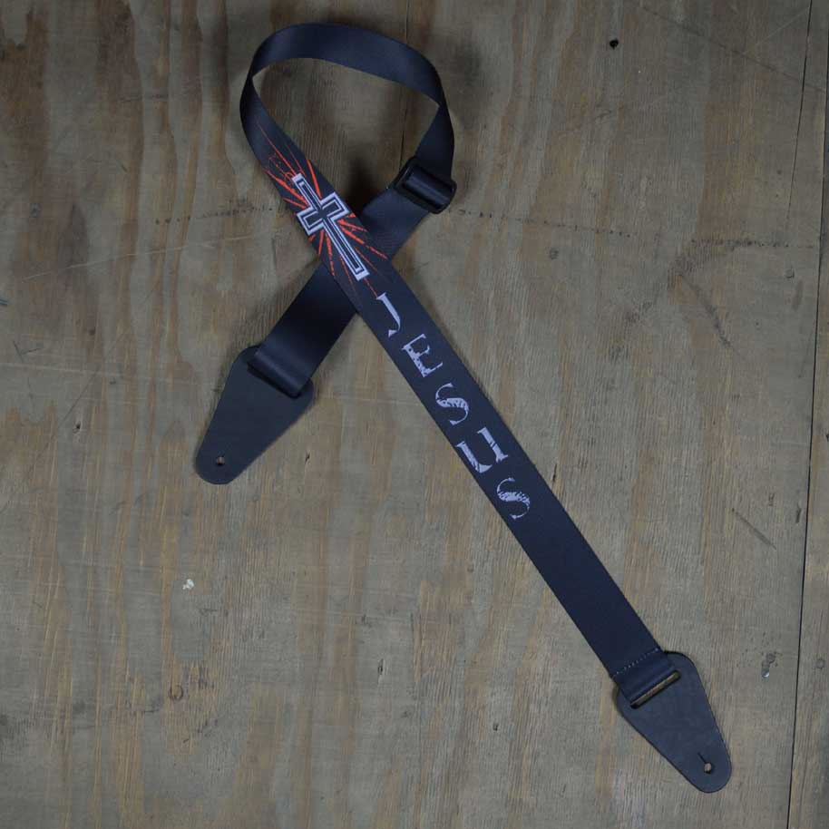 JESUS CROSS PRINTED WEBBING GUITAR STRAP