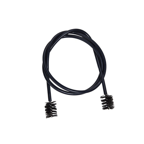 Vinyl-coated trumpet cleaning snake with brushes on both ends.