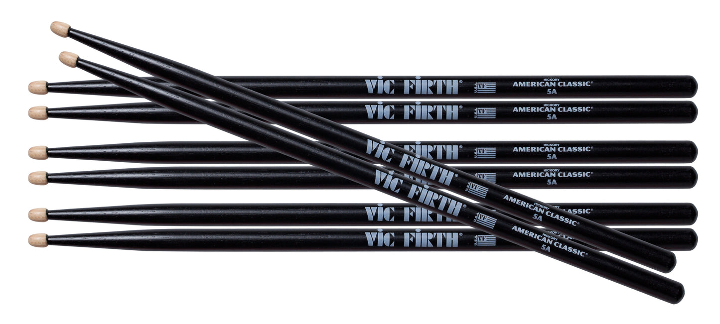 Vic Firth 5A BLACK Promo Pack  Buy 3pr + get 1pr FREE