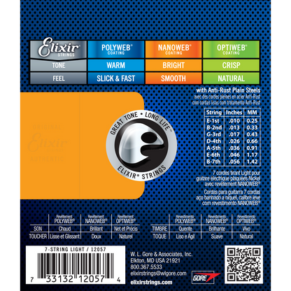 Elixir 12057 Nanoweb Electric 7 String Light 10-56